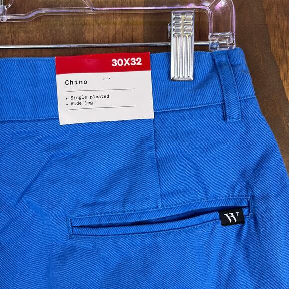 Houston White Mens Pants Blue Chinos Single Pleated Wide Leg 100% Cotton 30x30 - Picture 11 of 12